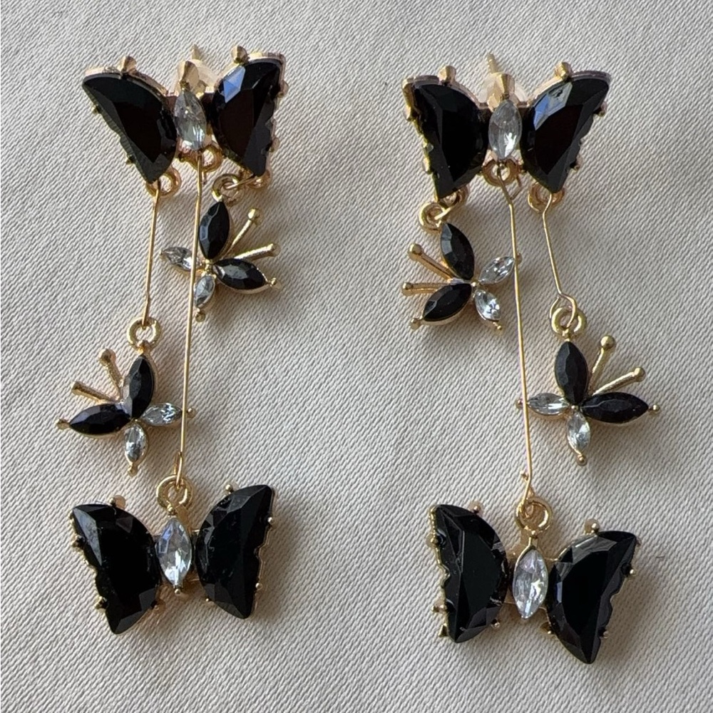Elegant Black and Gold Butterfly Earrings